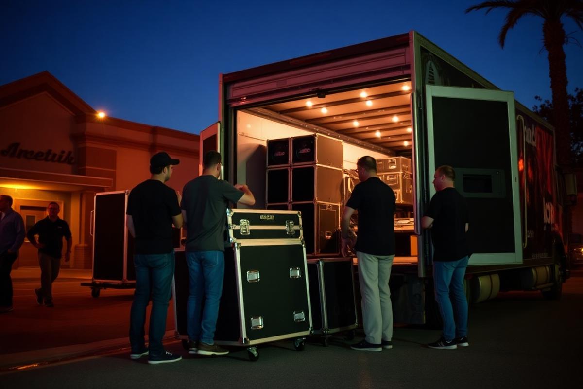 Abstract Productions crew setting up audio visual gear before an event